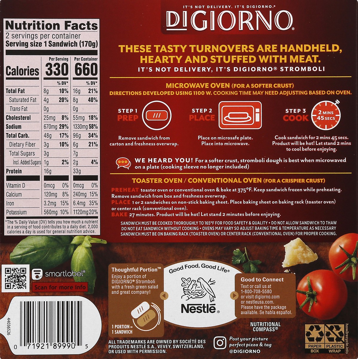 slide 9 of 10, DIGIORNO Stromboli Chicken Parm Frozen Sandwiches - 2 Count Chicken Sandwich Pizza Snacks, 12 oz