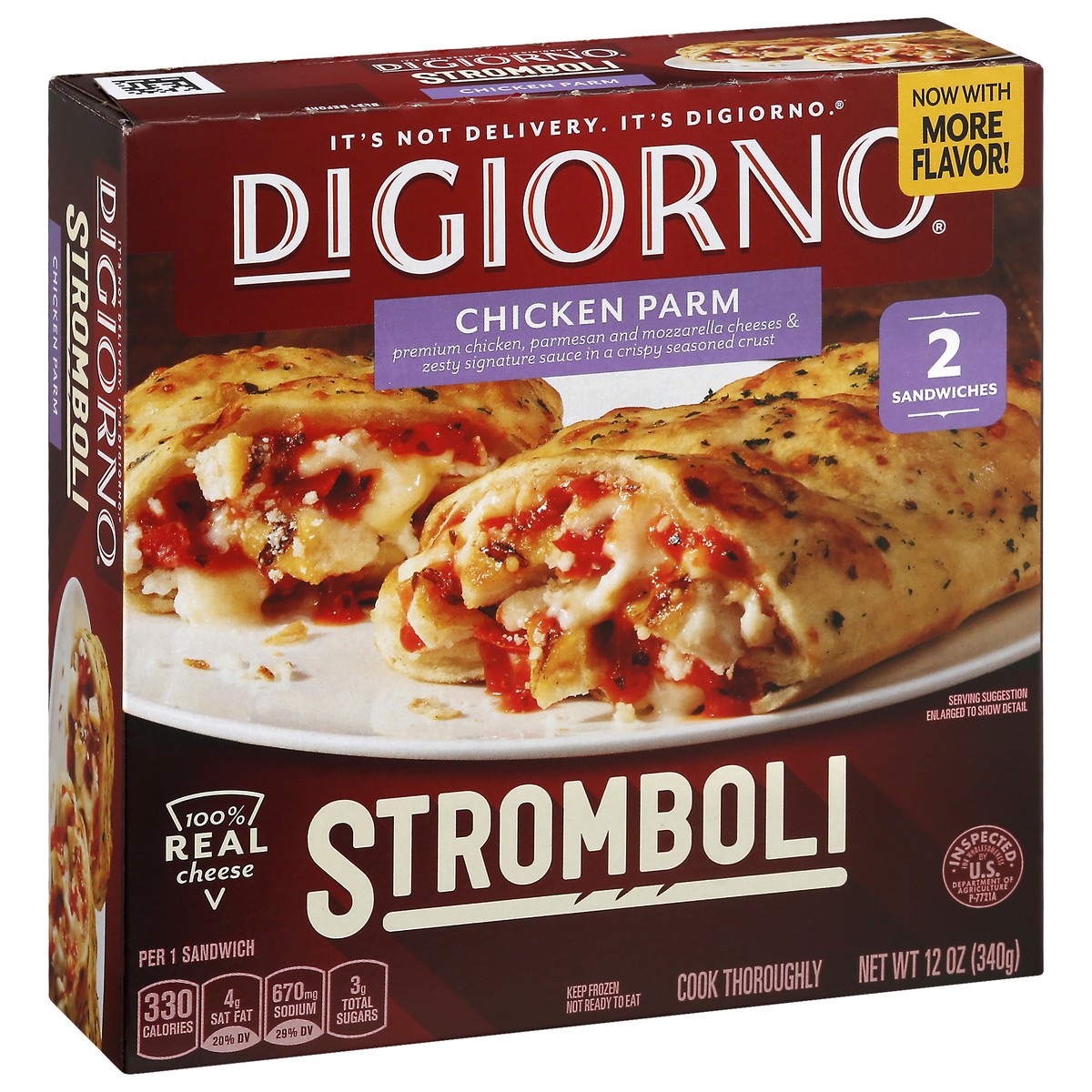 slide 10 of 10, DIGIORNO Stromboli Chicken Parm Frozen Sandwiches - 2 Count Chicken Sandwich Pizza Snacks, 12 oz