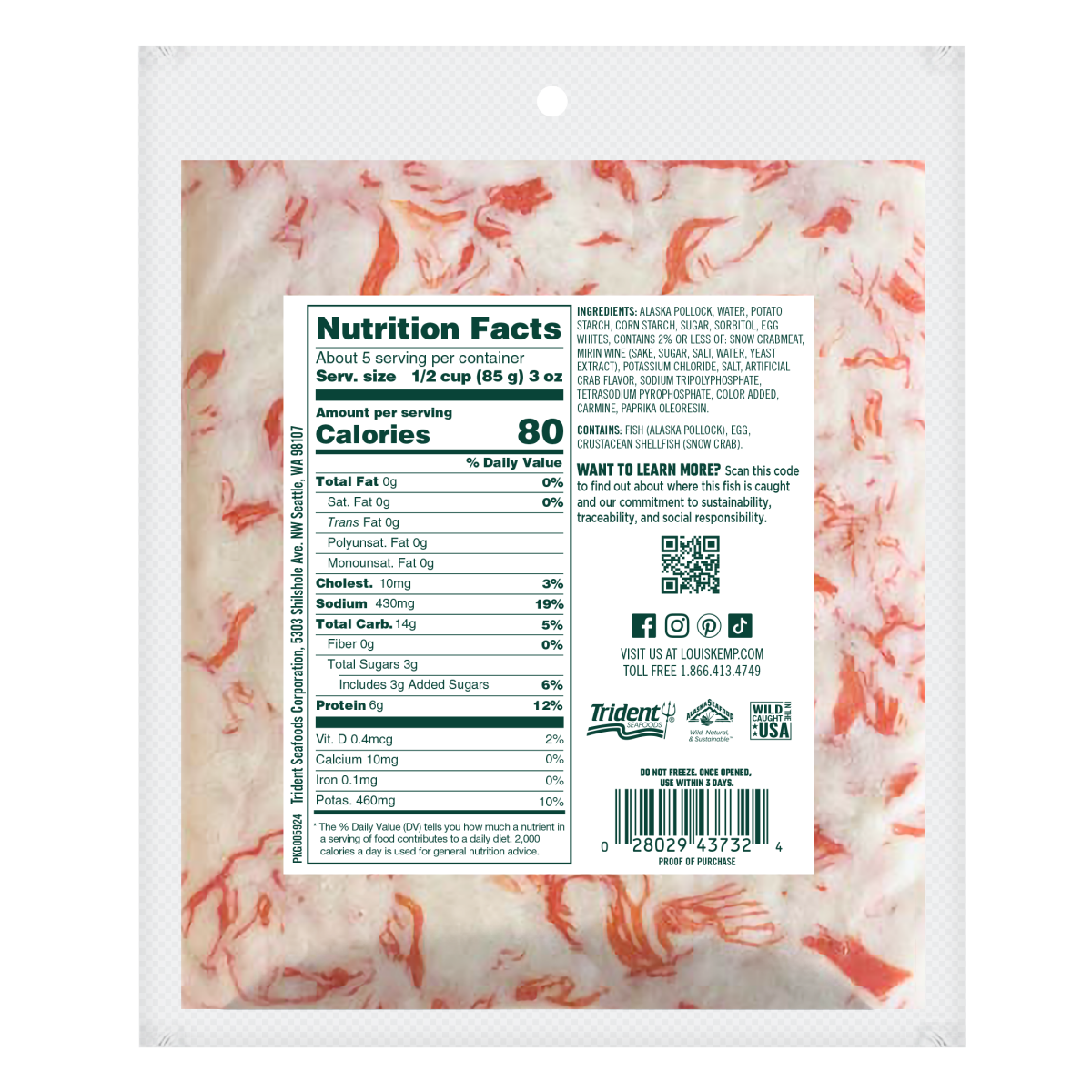 slide 2 of 2, Louis Kemp Shred Style Crab Delights 16 oz, 16 oz