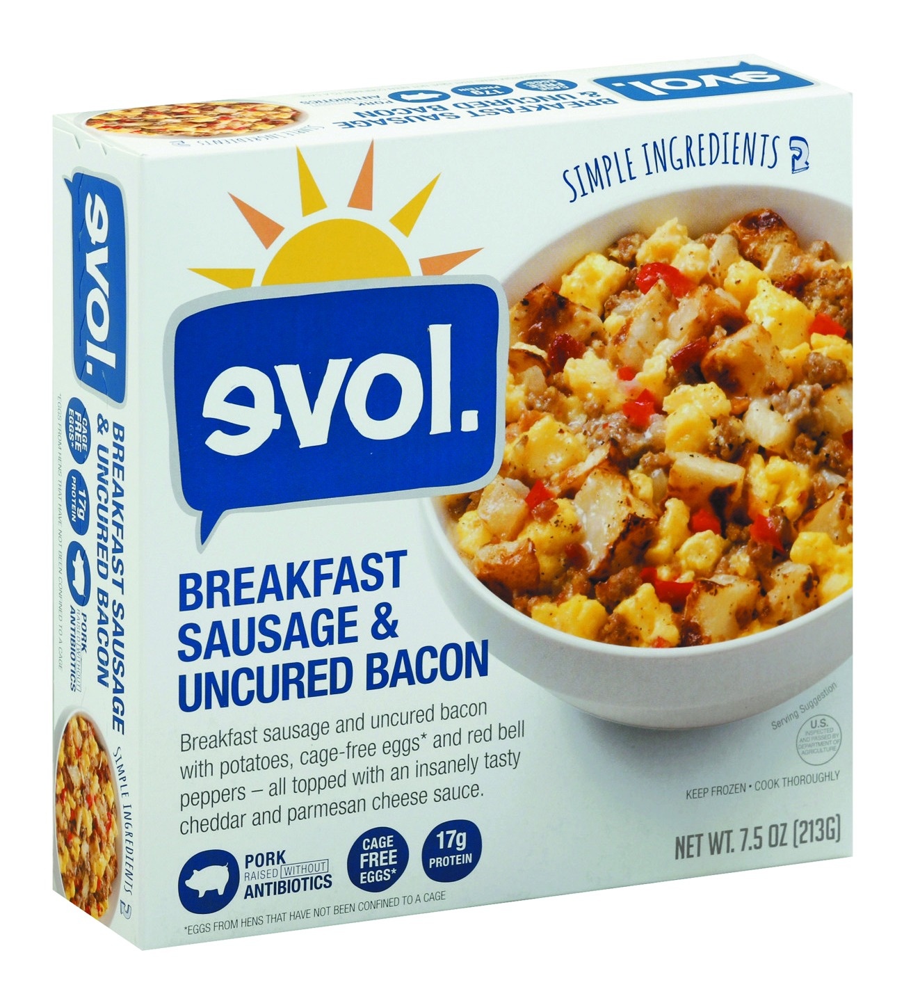 slide 1 of 1, EVOL Breakfast Sausage And Uncured Bacon, 7.5 oz