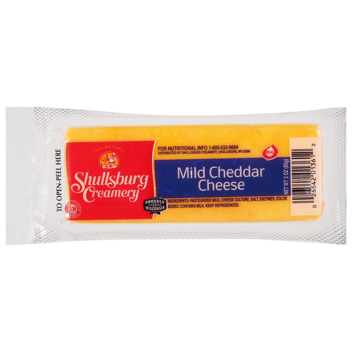 slide 1 of 9, Shullsburg Creamery Mild Cheddar Cheese 3 oz, 3 oz