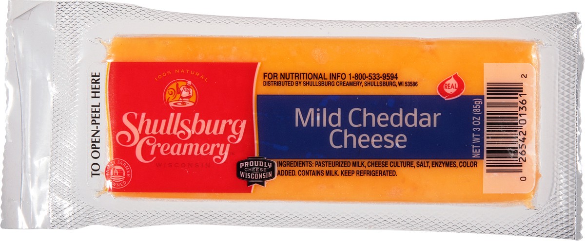 slide 6 of 9, Shullsburg Creamery Mild Cheddar Cheese 3 oz, 3 oz