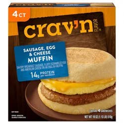 Crav'n Flavor Muffin Sausage, Egg & Cheese Sandwiches, 4 Each