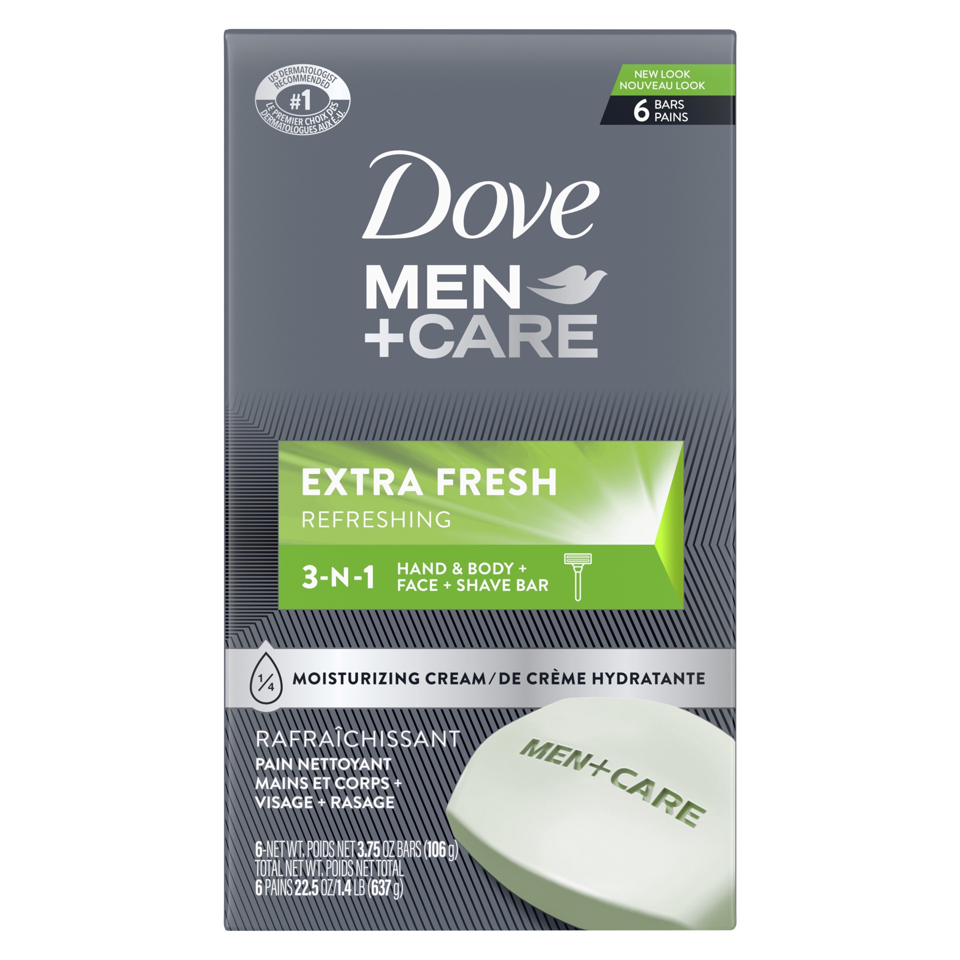 slide 1 of 4, Dove Bc Men+ Care Extra Fresh Body & Face Soap Bar, 6 ct