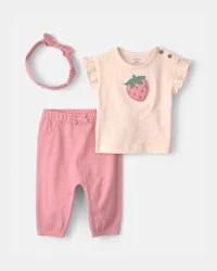Carters Baby Girl 3-Piece Strawberry Top & Pant Set - Pink Pink 24M