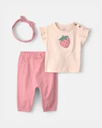 Carters Baby Girl 3-Piece Strawberry Top & Pant Set - Pink Pink 24M