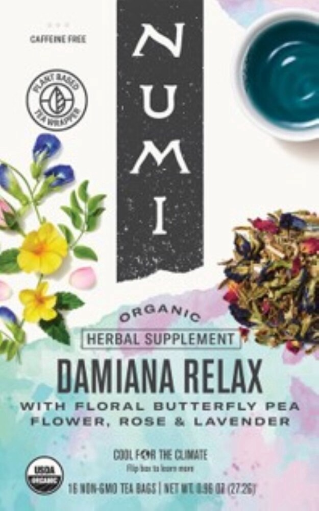slide 1 of 1, Numi Damiana Relax Organic Herbal Tea Bags, 16 ct