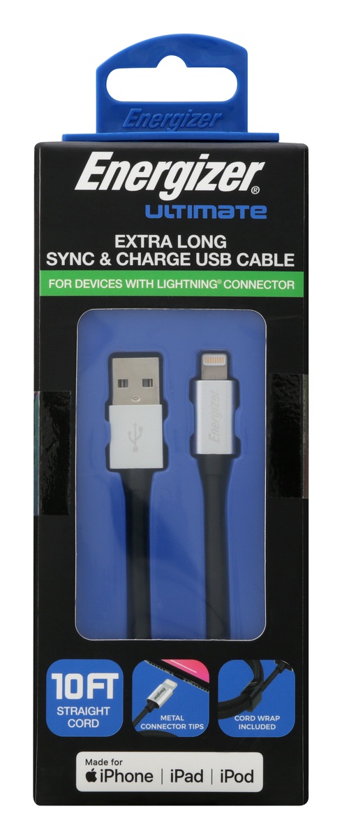 slide 1 of 6, Energizer USB Cable, Sync & Charge, Extra Long, 1 ct