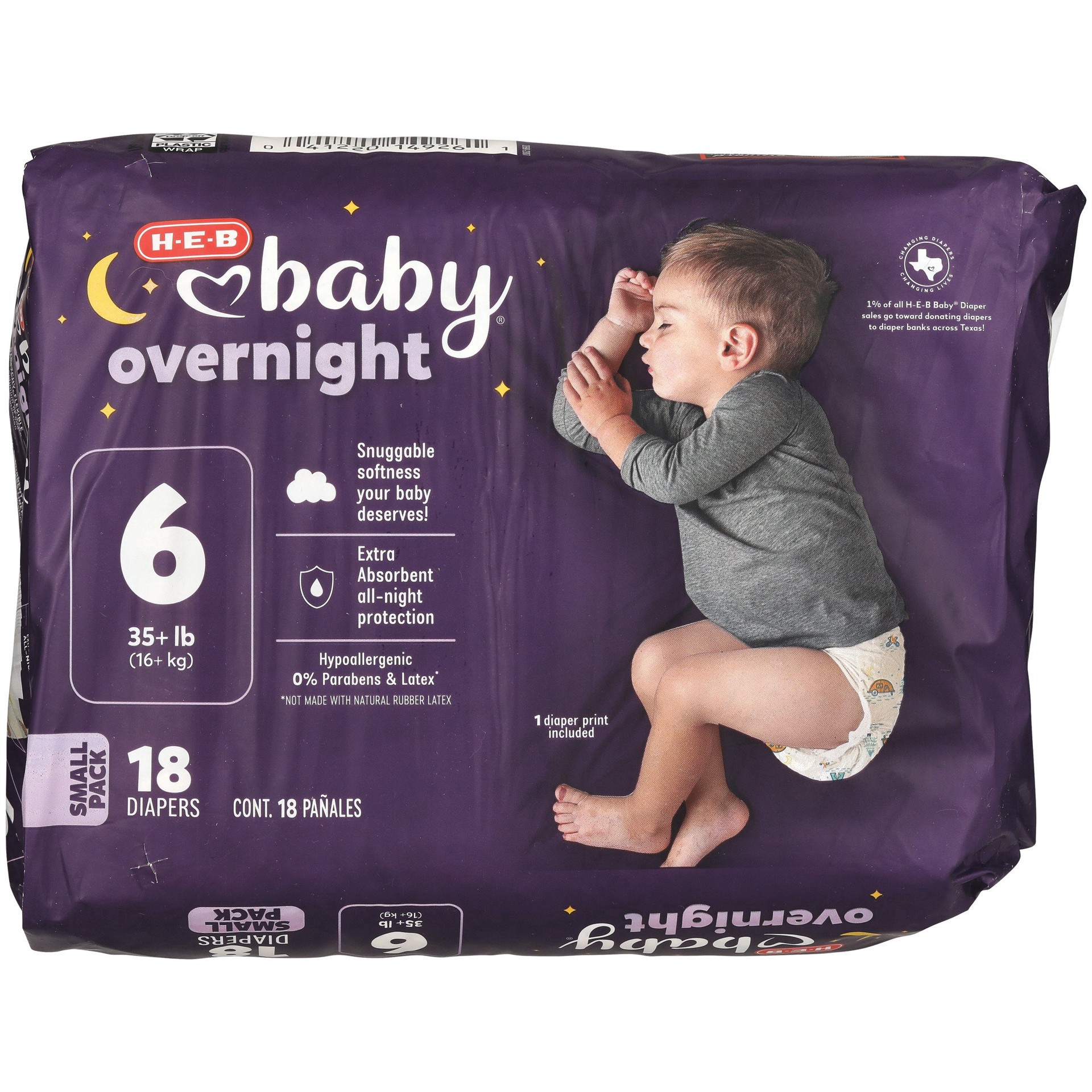 slide 1 of 1, H-E-B Baby Overnight Diapers – Size 6, 18 ct