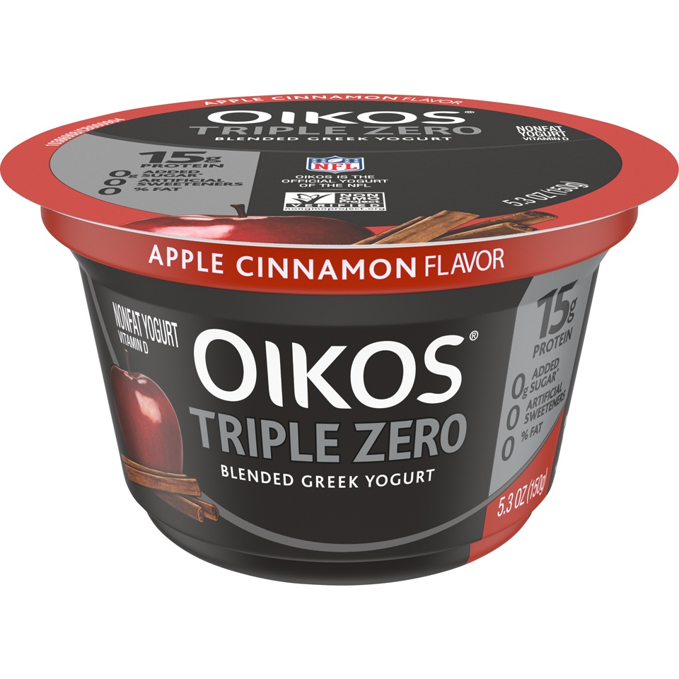 slide 5 of 5, Oikos Triple Zero Apple Cinnamon Greek Yogurt, 5.3 oz