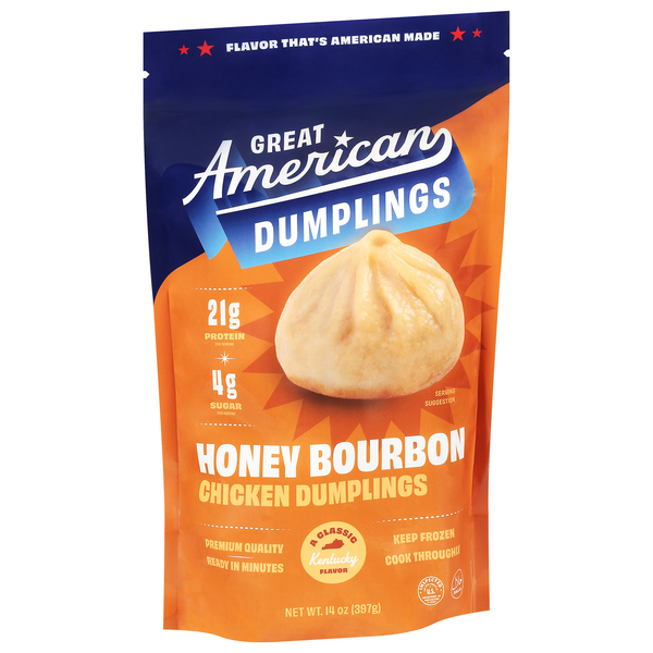 slide 1 of 1, Great American Dumplings Honey Bourbon Chicken Dumplings, 14 oz