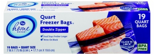 slide 1 of 1, Kroger Home Sense Double Zipper Quart Freezer Bags, 19 ct