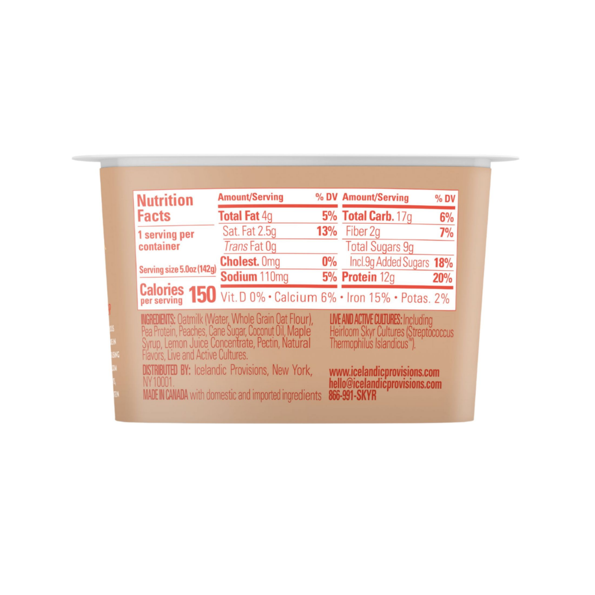 slide 9 of 9, Icelandic Provisions Yogurt Oatmlk Peach Skyr, 5 oz