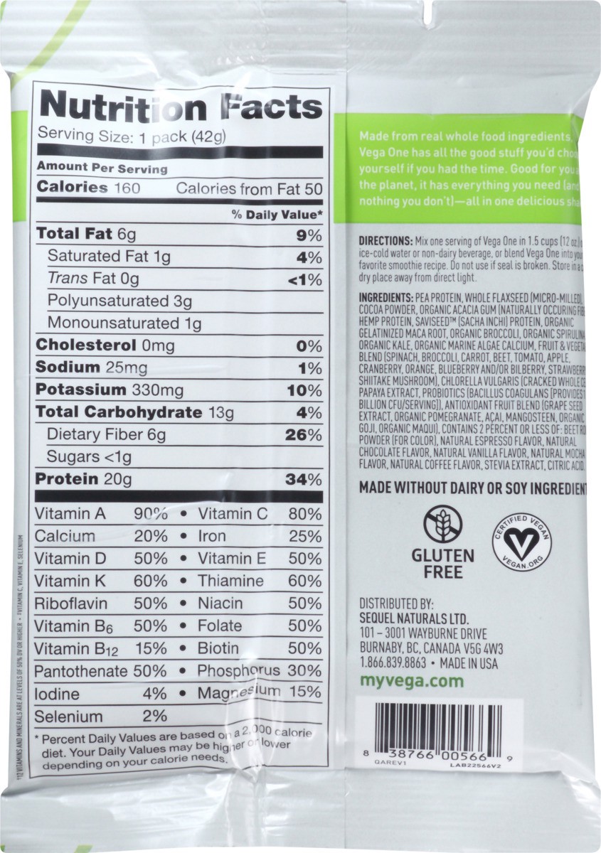 slide 2 of 7, Vega One Plant-Based All-In-One Nutritional Mocha Shake Drink Mix Pouch, 1.5 oz