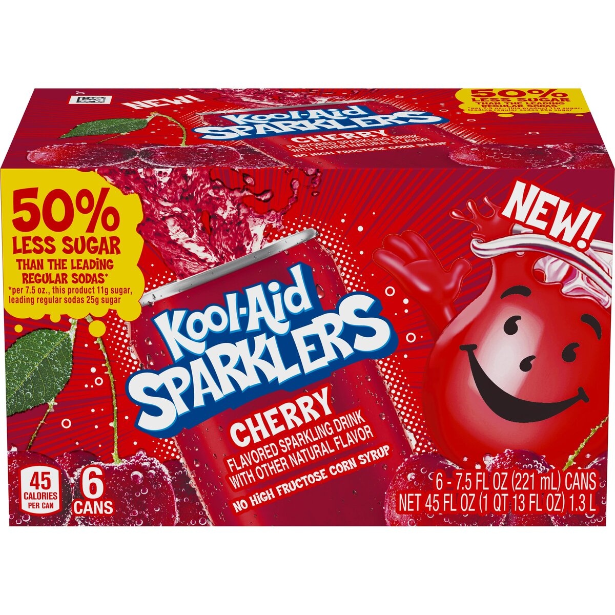 slide 1 of 8, Kool-Aid Sparklers Cherry Flavored Sparkling Drink, 6 - 7.5 fl oz Cans, 7.5 fl oz
