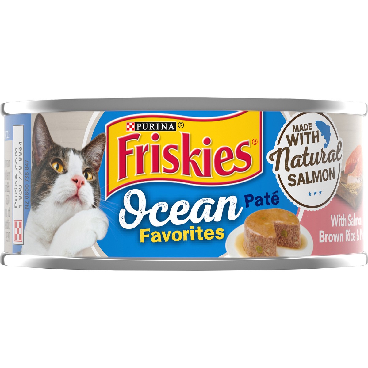 slide 5 of 7, Friskies Purina Friskies Wet Cat Food Pate Ocean Favorites With Natural Salmon, Brown Rice and Peas, 5.5 oz