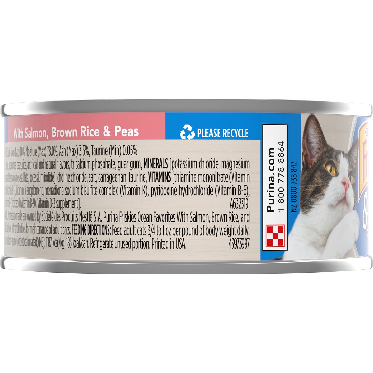 slide 4 of 7, Friskies Purina Friskies Wet Cat Food Pate Ocean Favorites With Natural Salmon, Brown Rice and Peas, 5.5 oz