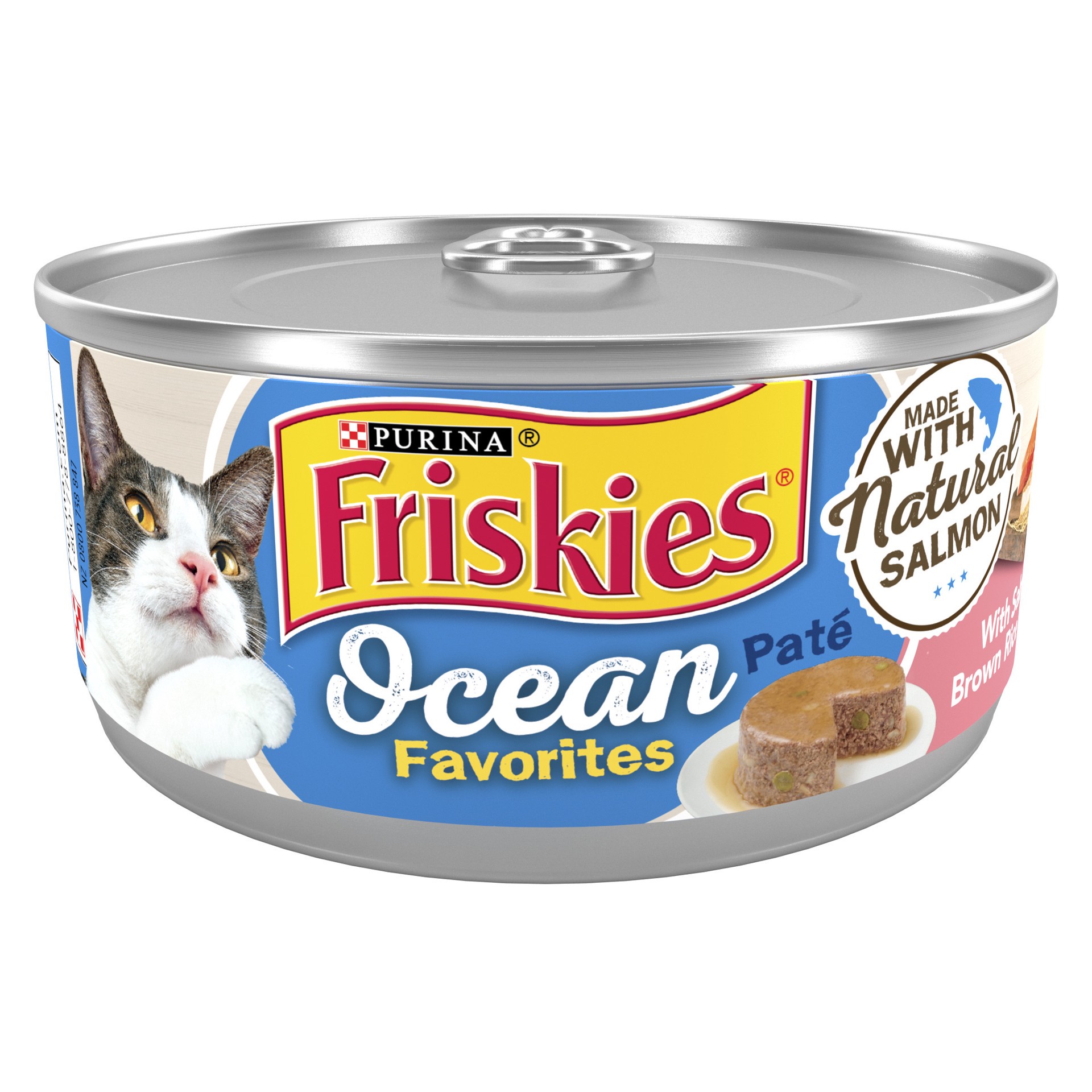 slide 1 of 7, Friskies Purina Friskies Wet Cat Food Pate Ocean Favorites With Natural Salmon, Brown Rice and Peas, 5.5 oz