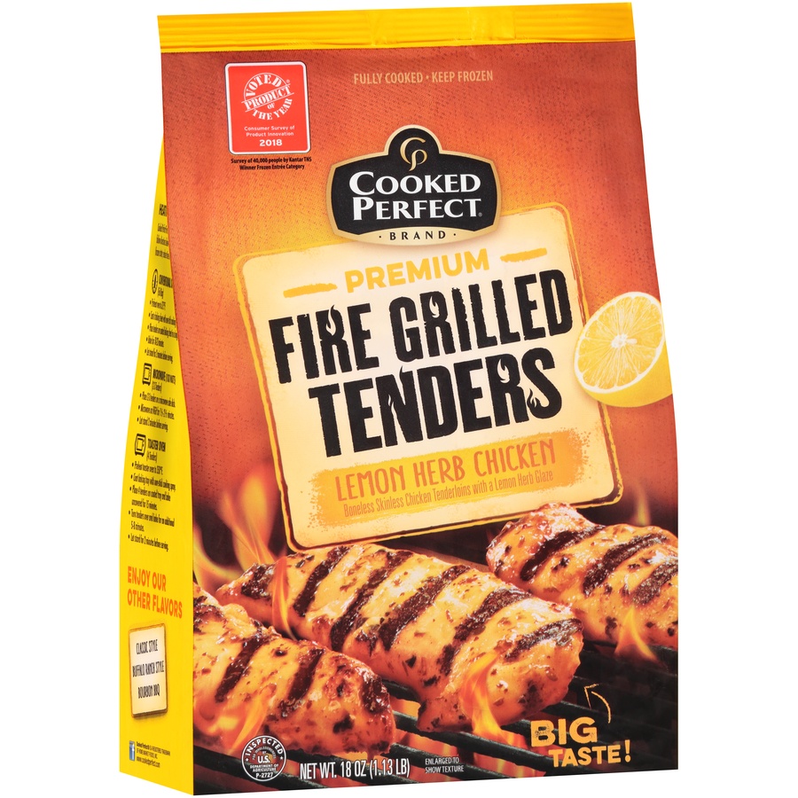 slide 2 of 8, Cooked Perfect Lemon Herb Fire Grilled Chicken Tenders, 18 oz