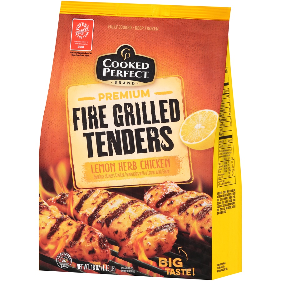 slide 3 of 8, Cooked Perfect Lemon Herb Fire Grilled Chicken Tenders, 18 oz