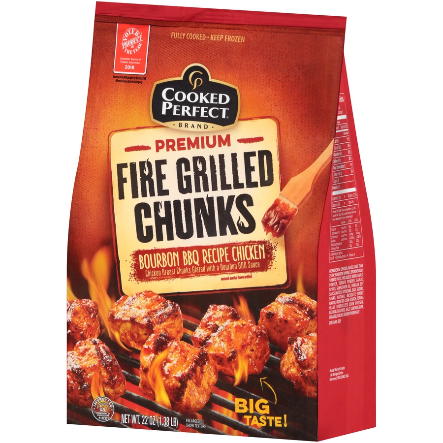 slide 3 of 8, Cooked Perfect Premium Bourbon BBQ Fire Grilled Chicken Chunks, 20 oz