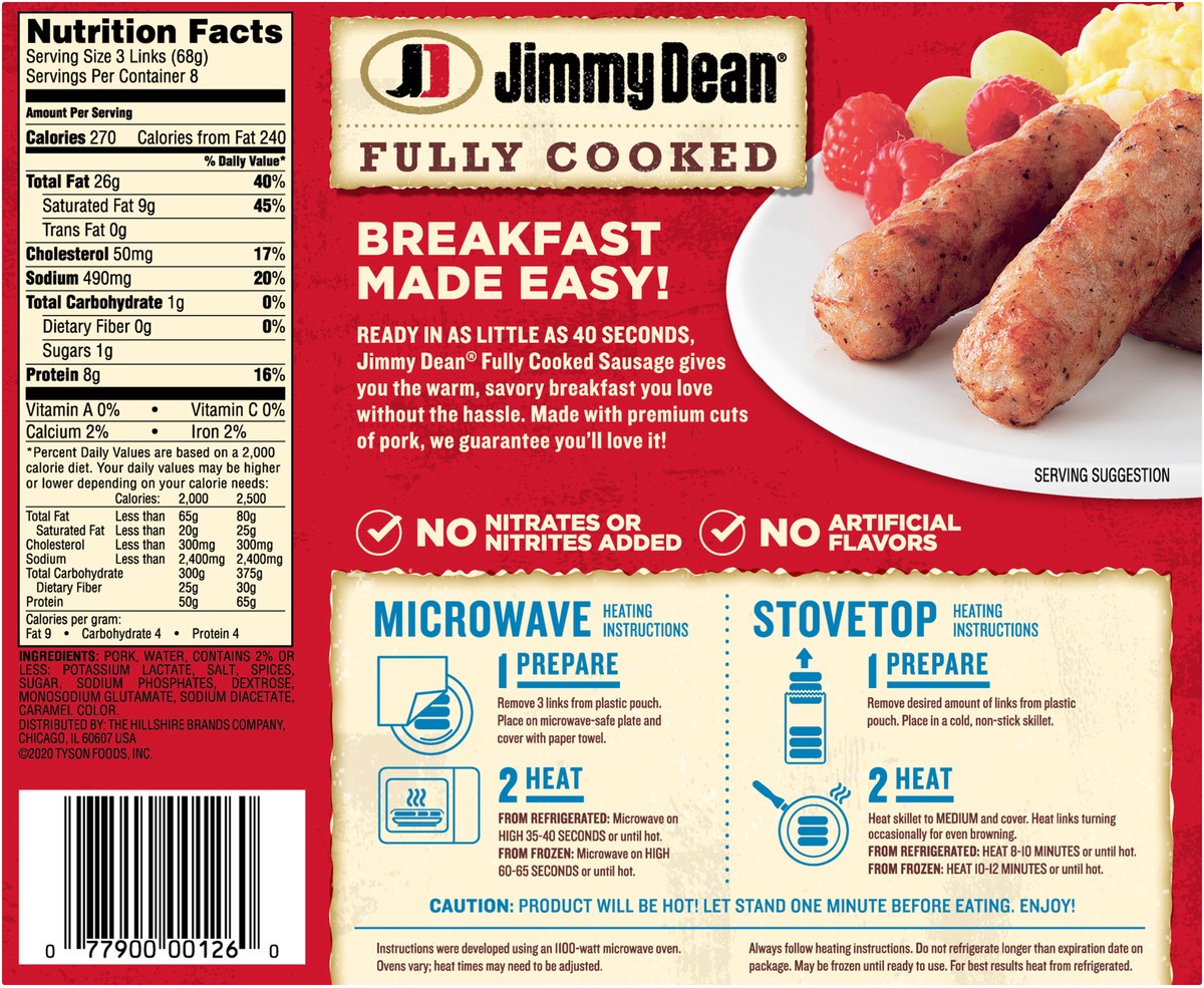 slide 3 of 8, Jimmy Dean Pork Sausages - Prepared/Processed, 19.2 oz