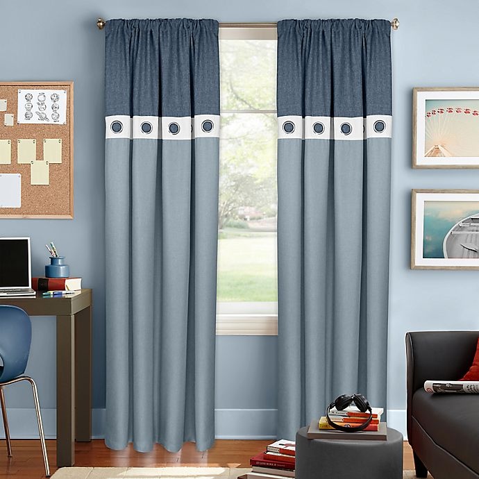 slide 1 of 2, Colordrift Wallace Rod Pocket Room Darkening Window Curtain Panel - Blue, 84 in