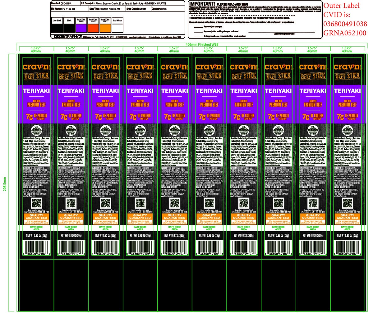 slide 7 of 14, Crav'n Flavor Teriyaki Beef Stick 0.92 oz, 0.92 oz