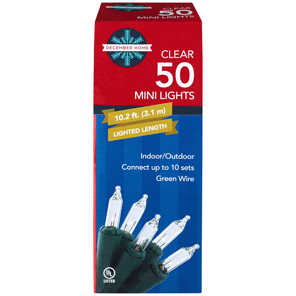 slide 1 of 1, December Home Mini Light Set, Clear Color with Green Wire, 50 ct