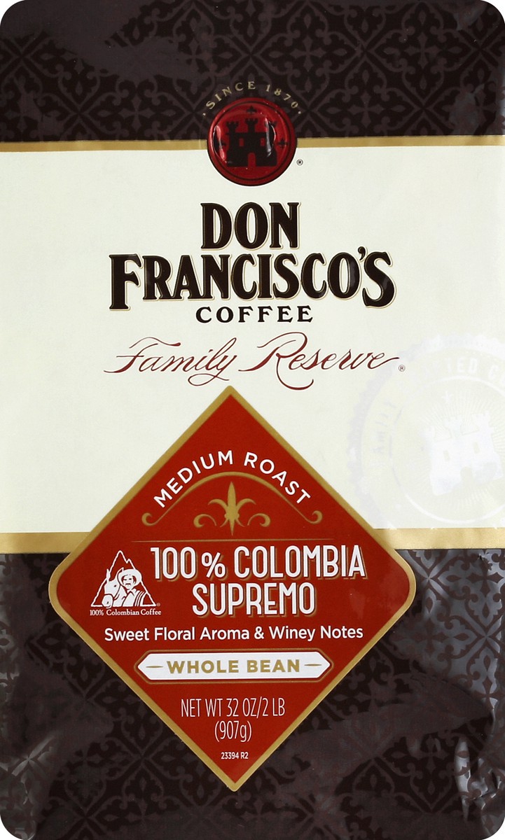 slide 1 of 8, Don Francisco'ss Coffee Family Reserve Coffee Whole Bean Medium Roast Colombia Supremo - 32 oz, 32 oz