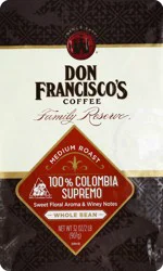 Don Francisco'ss Coffee Family Reserve Coffee Whole Bean Medium Roast Colombia Supremo - 32 oz