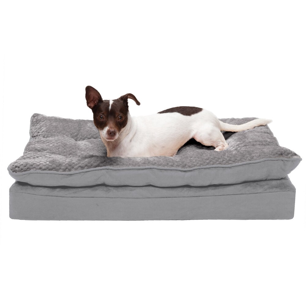 slide 1 of 3, Furhaven Minky Faux Fur & Suede Pillow-Top Orthopedic Dog Bed - Titanium Gray / Medium, 1 ct