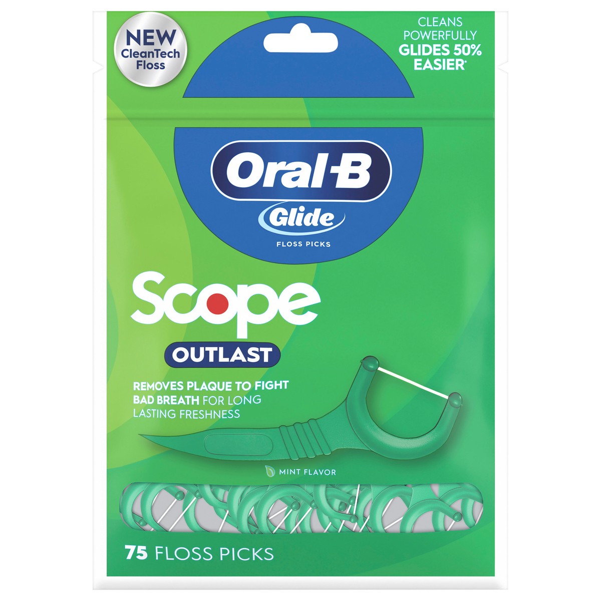 slide 1 of 2, Oral-B Glide Mint Dental Floss Picks with Long Lasting Scope Flavor, 75 Picks, 75 ct