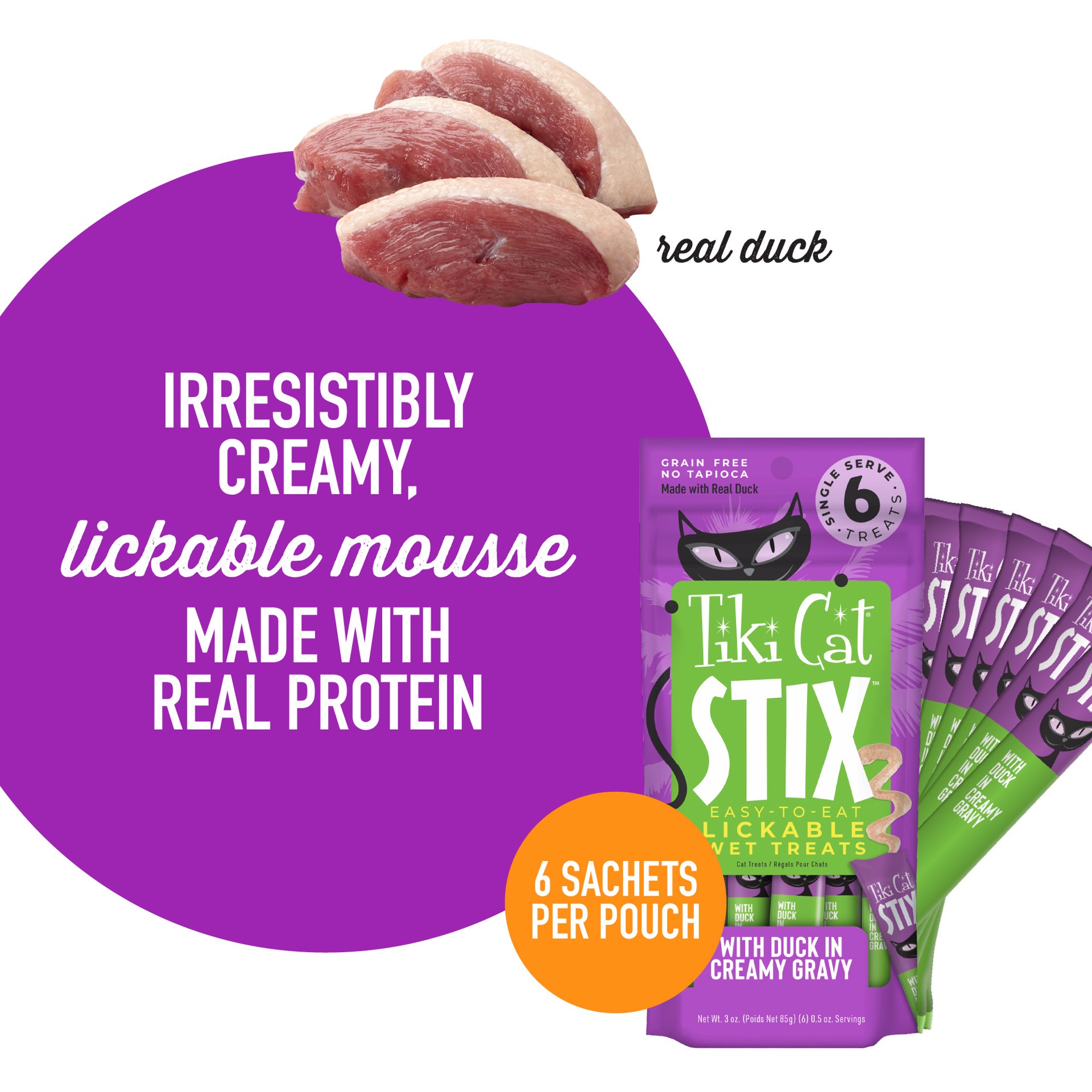 slide 4 of 7, Tiki Cat Stix Wet Cat Treats Duck 3 oz. Pouch, 3 oz