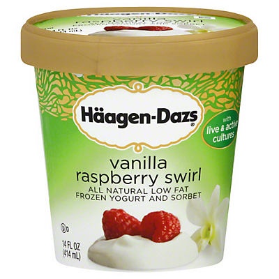 slide 1 of 1, Häagen-Dazs Low Fat Vanilla Raspberry Swirl Frozen Yogurt and Sorbet, 14 oz