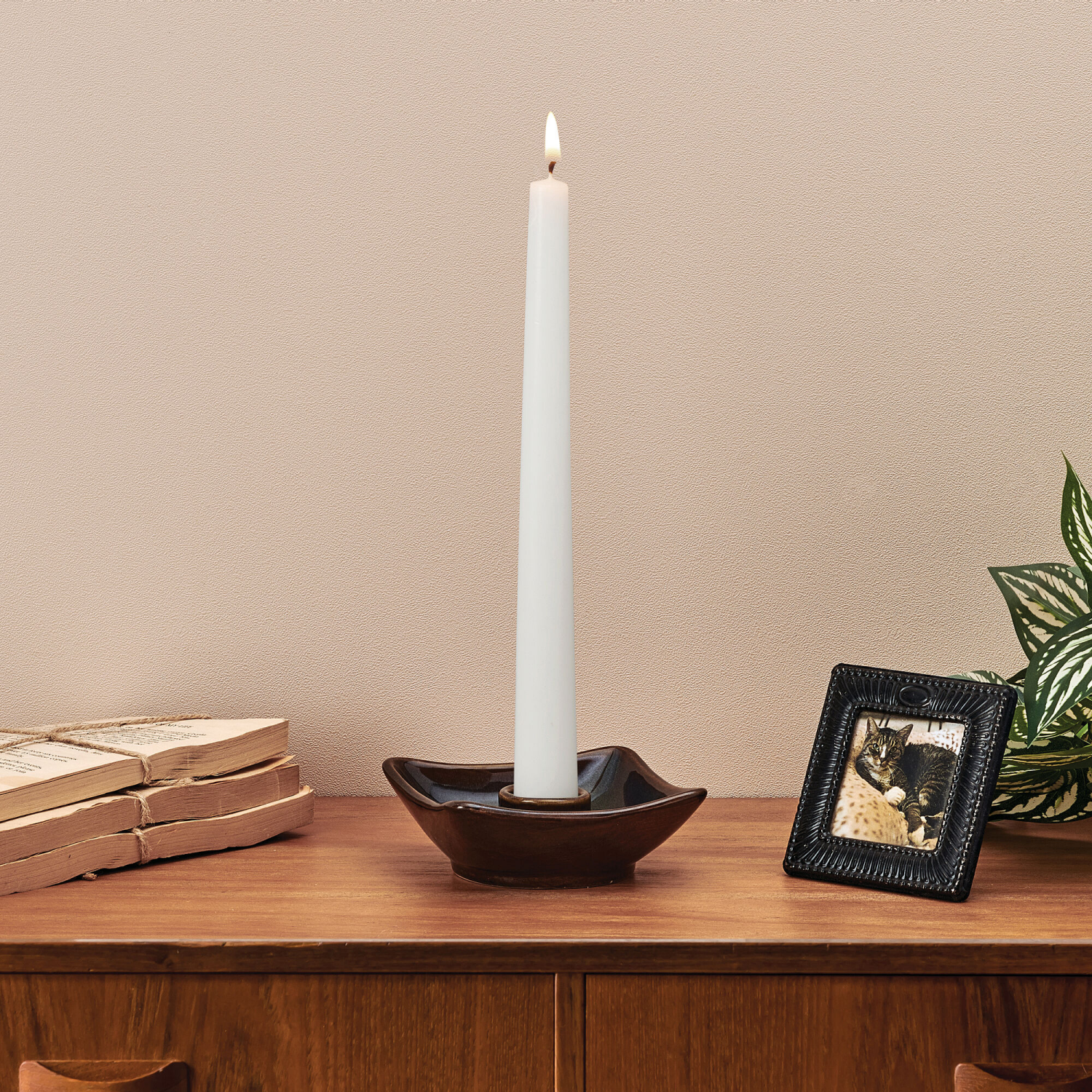 slide 2 of 2, Elements Reactive Ceramic Candle Holder Olive 4.5IN, 1 ct