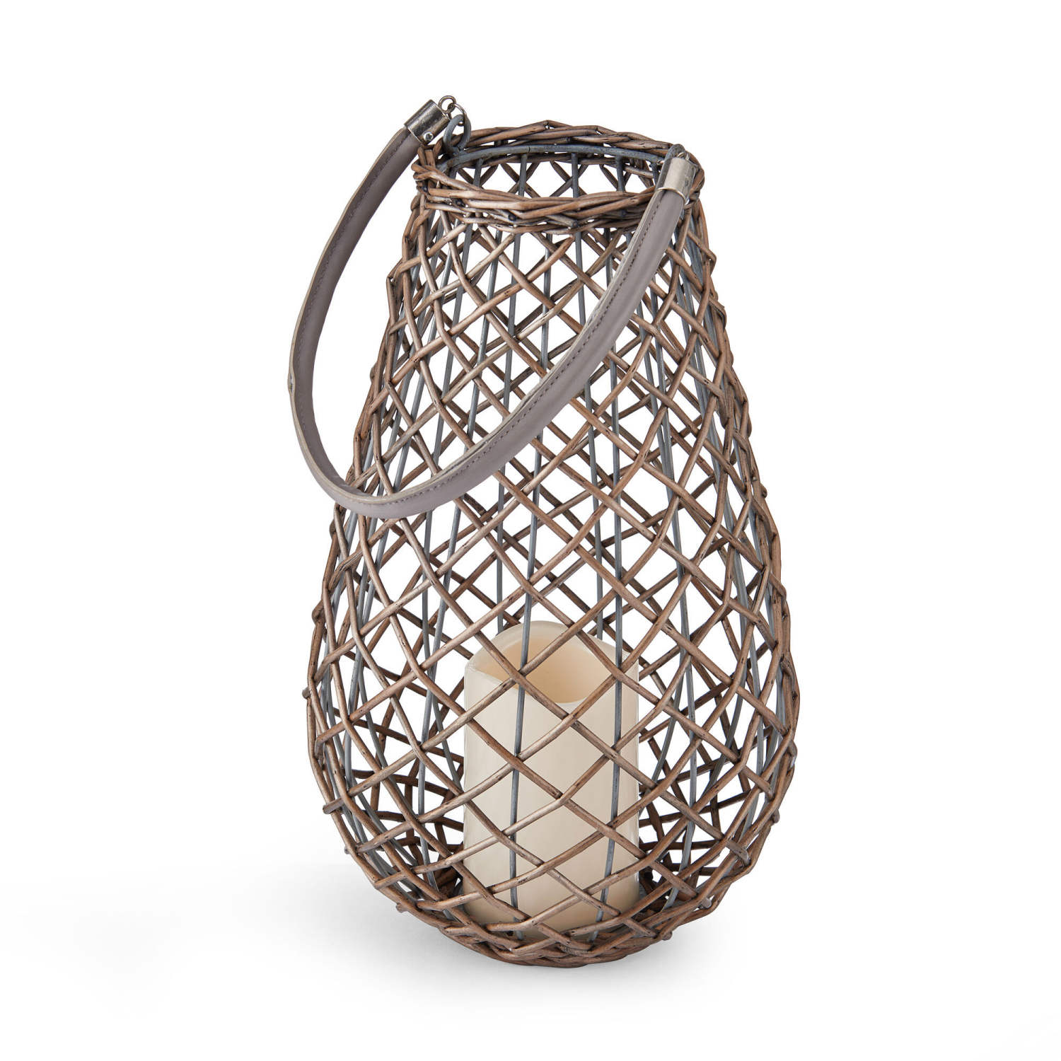 slide 1 of 2, ELEMENTS Mikasa LED Grey Pear Shaped Wicker Lantern, 13 in