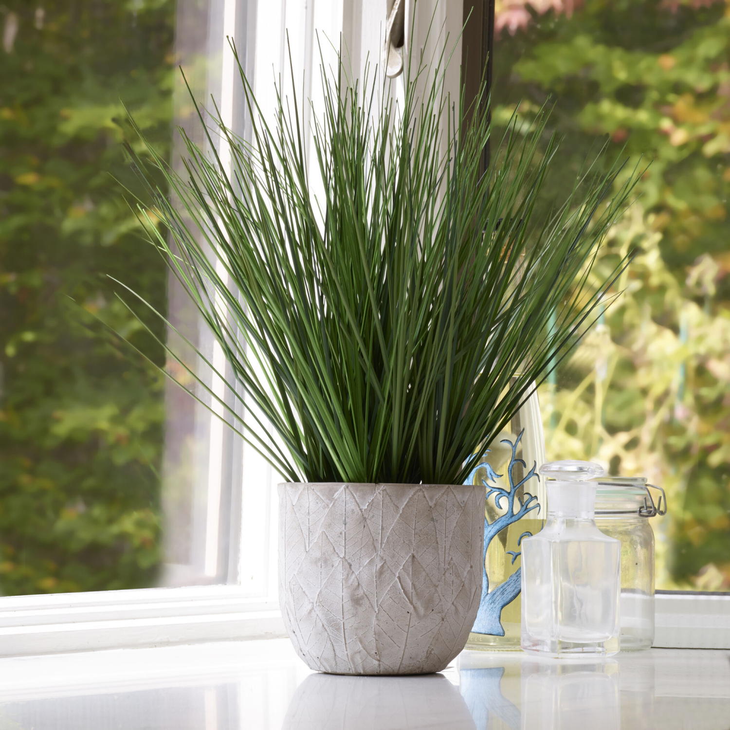 slide 2 of 2, Elements Artificial Potted Grass - Round Cement Pot, 16 in