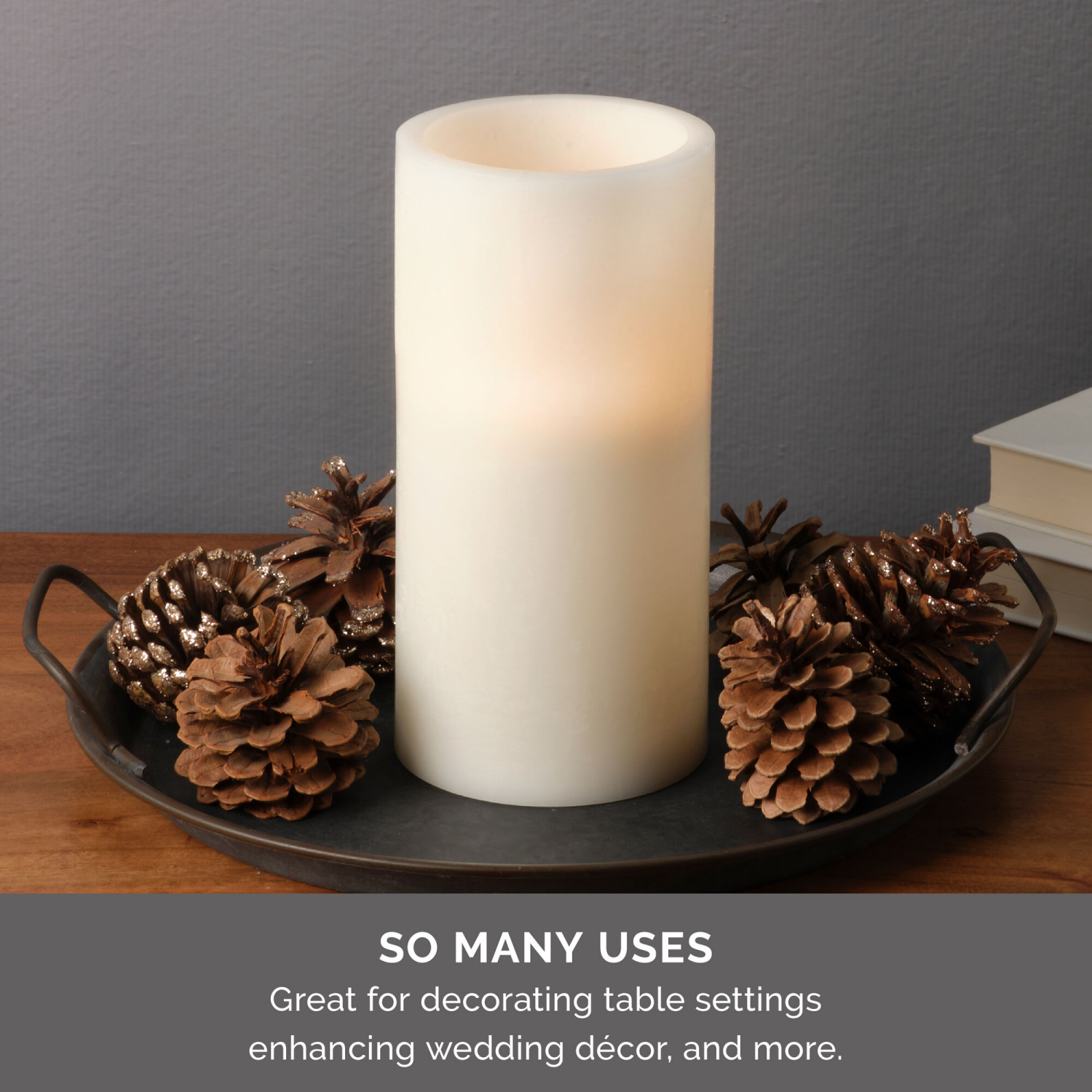 slide 2 of 2, Mikasa LED Wax Pillar CP White 4x8IN, 4 x 8 