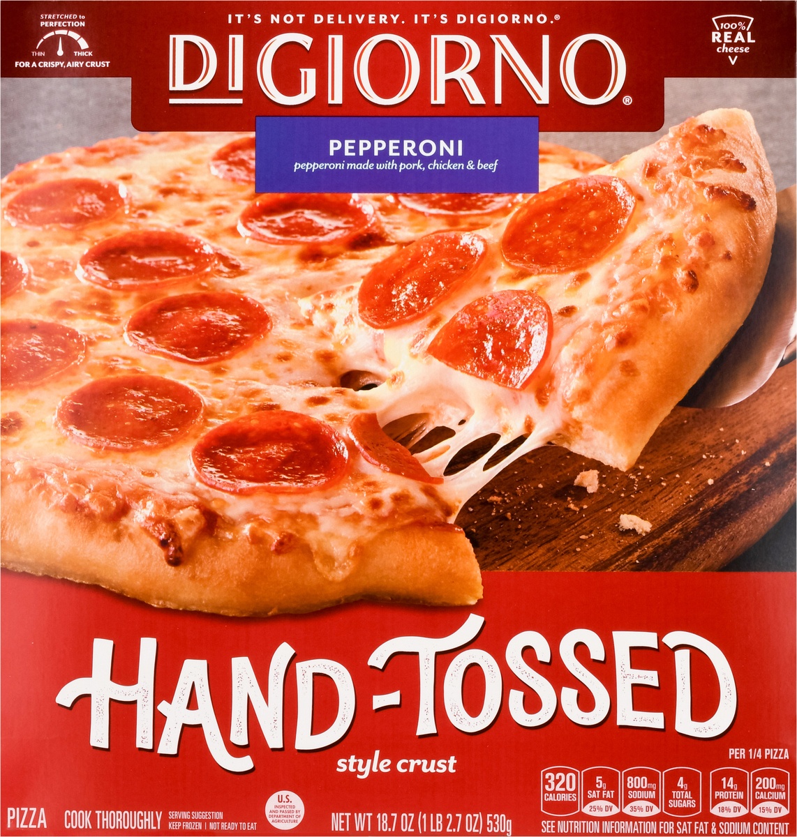 slide 9 of 10, DIGIORNO Pepperoni Frozen Pizza with Hand-Tossed Style Crust, 18.7 oz