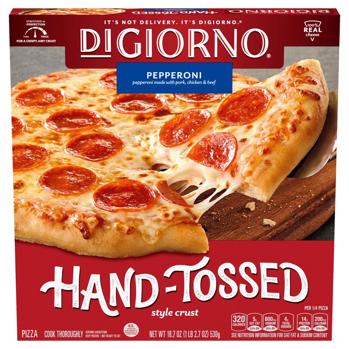 slide 1 of 8, DIGIORNO Frozen Pizza - Frozen Pepperoni Pizza - DIGIORNO Hand Tossed Style Pizza Crust, 18.7 oz