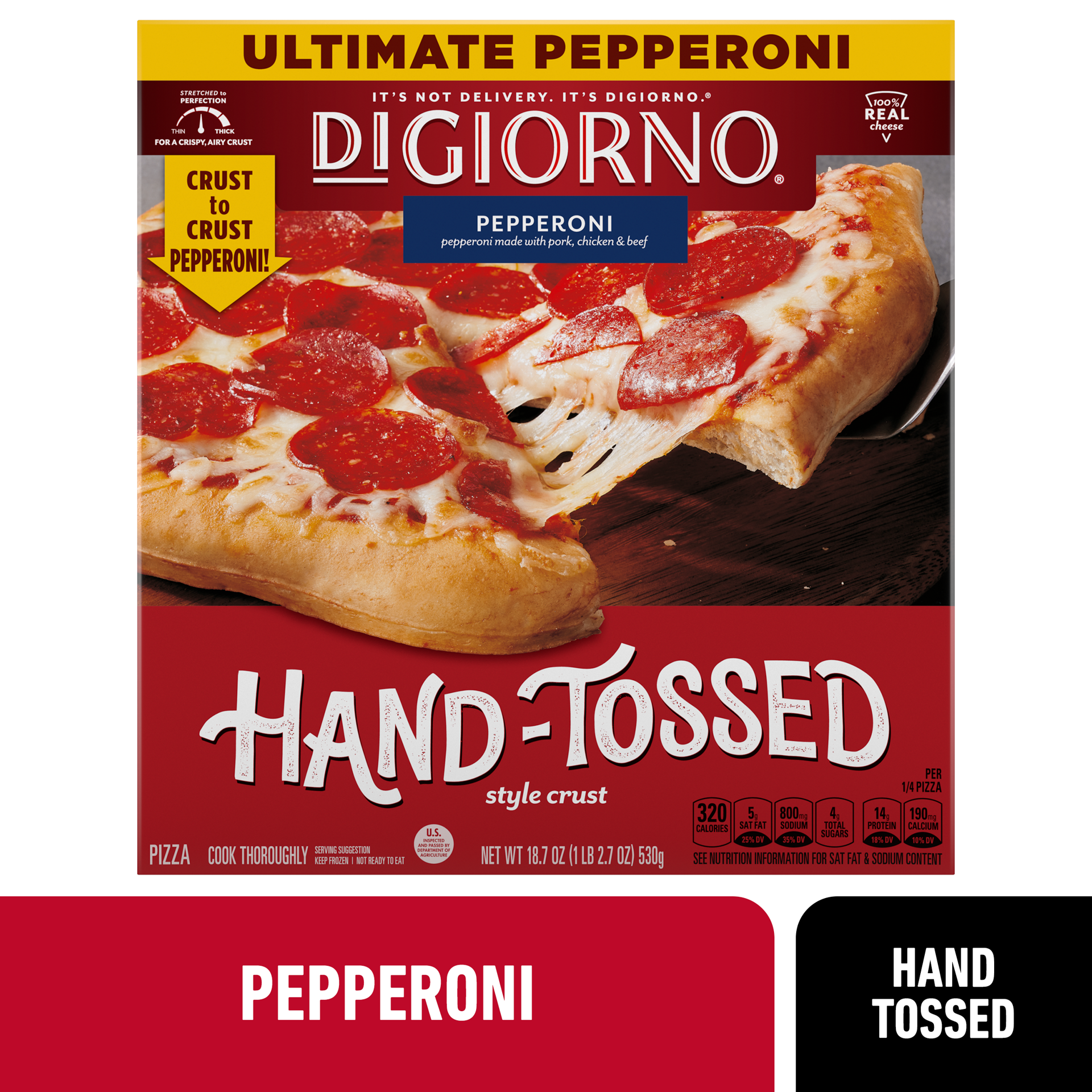 slide 1 of 8, DIGIORNO Frozen Pizza - Frozen Pepperoni Pizza - DIGIORNO Hand Tossed Style Pizza Crust, 18.7 oz