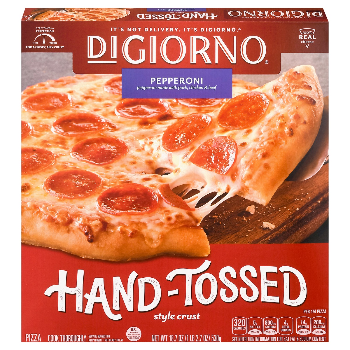 slide 1 of 10, DIGIORNO Pepperoni Frozen Pizza with Hand-Tossed Style Crust, 18.7 oz