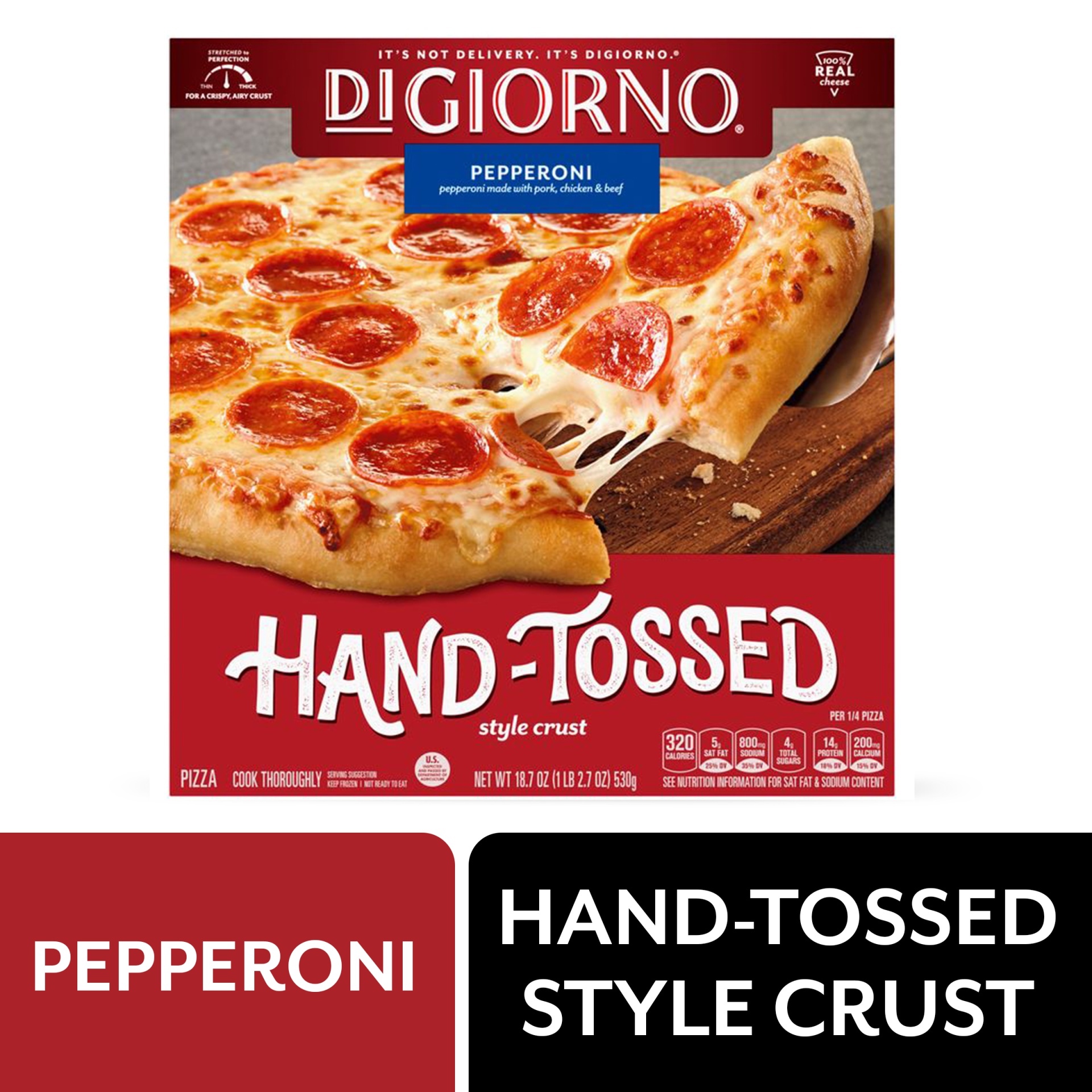 slide 1 of 6, DIGIORNO Pepperoni Frozen Pizza with Hand-Tossed Style Crust, 18.7 oz