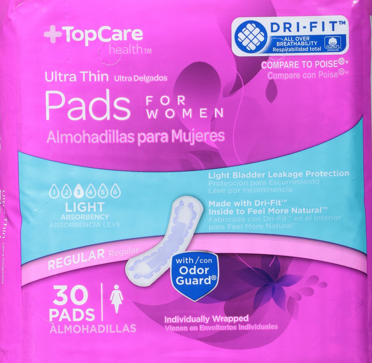 slide 11 of 14, TopCare Health Womens Light Regular Ultra Thin Pads 30 ea, 30 ct