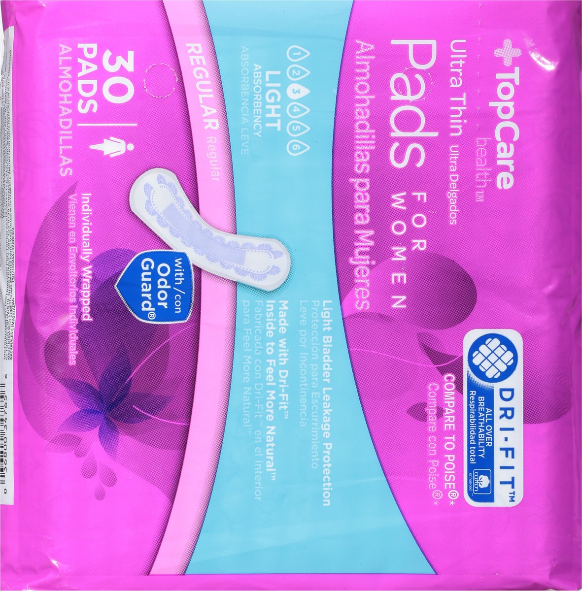 slide 3 of 14, TopCare Health Womens Light Regular Ultra Thin Pads 30 ea, 30 ct