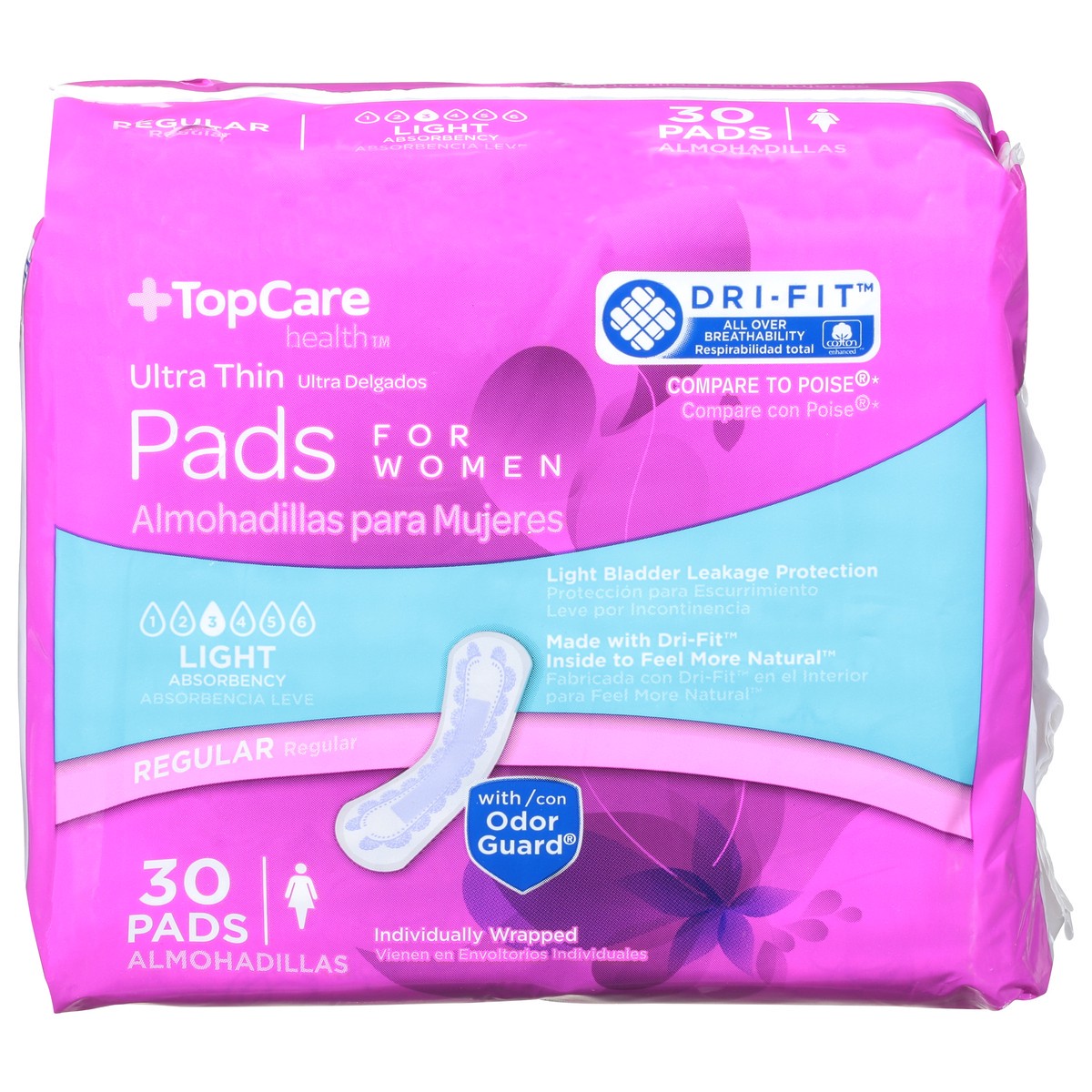 slide 12 of 14, TopCare Health Womens Light Regular Ultra Thin Pads 30 ea, 30 ct