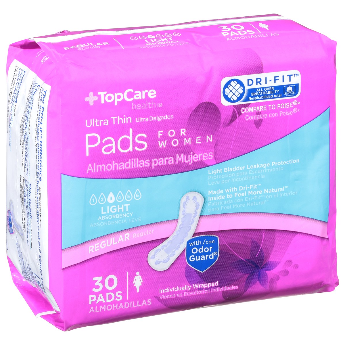 slide 10 of 14, TopCare Health Womens Light Regular Ultra Thin Pads 30 ea, 30 ct