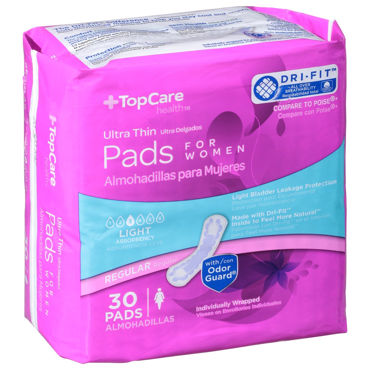 slide 13 of 14, TopCare Health Womens Light Regular Ultra Thin Pads 30 ea, 30 ct