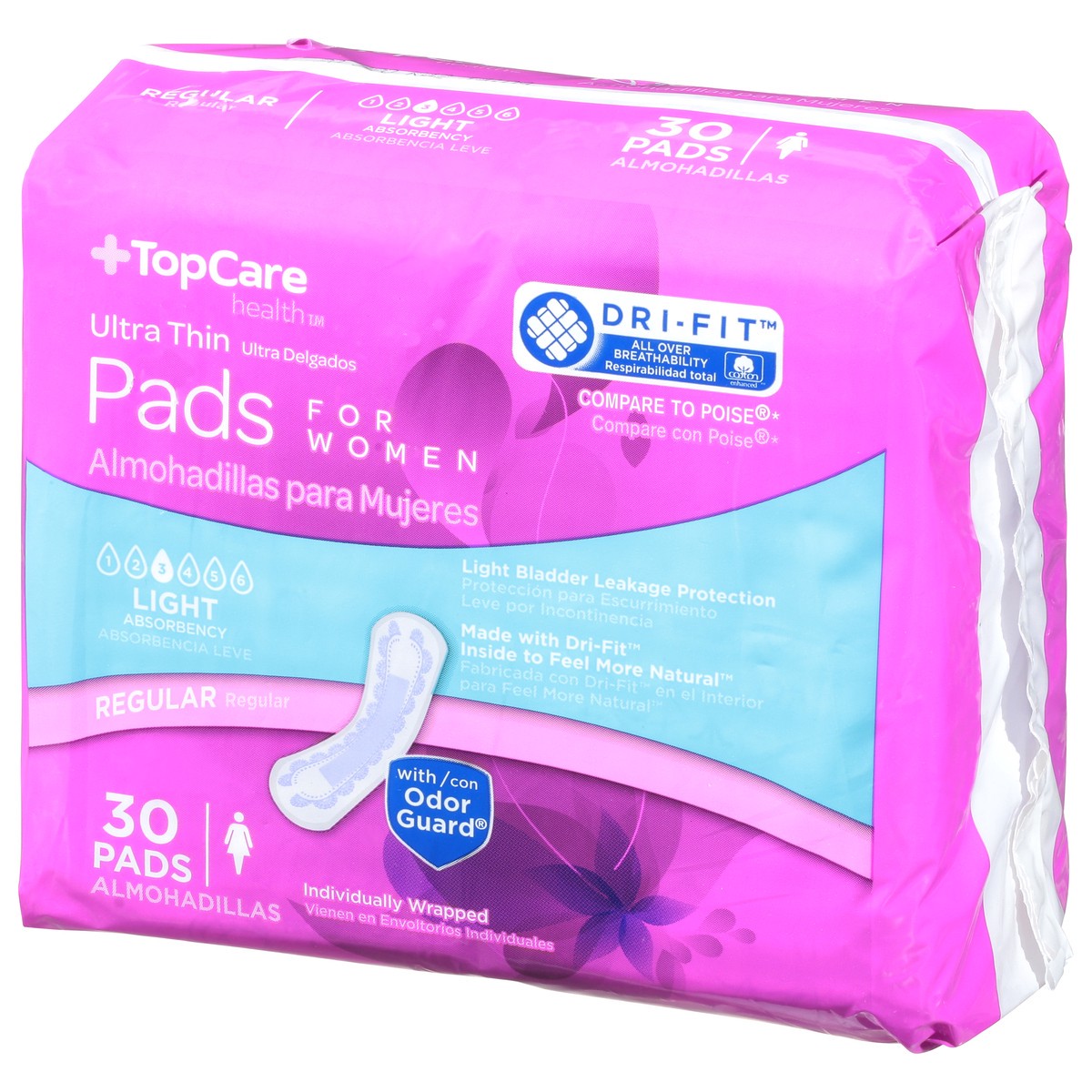 slide 4 of 14, TopCare Health Womens Light Regular Ultra Thin Pads 30 ea, 30 ct